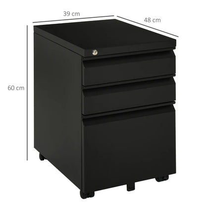 Vertical Metal Lockable Filing Cabinet with 3-Drawers - Black