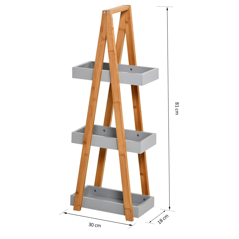 3-Tier Stand - Slim Shelving Unit - 'A' Frame Space Saver Toilet Rack - Natural / Grey