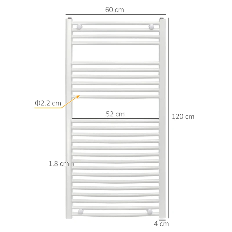 Heated Hydronic Bathroom Curved Ladder Towel Rail Radiator - White