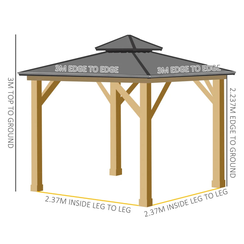 2-Tier Hardtop Roof - Solid Wood Gazebo Patio Shelter for Garden