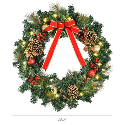 60cm Pre-Lit Artificial Christmas Door Wreath Holly LED Decoration Display