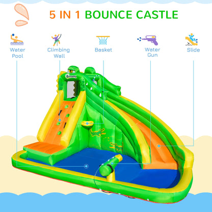 5in1 Kids Bouncy Castle with Climbing Wall, Slide, Ball Hoop, Water Sprayer and Paddle Pool