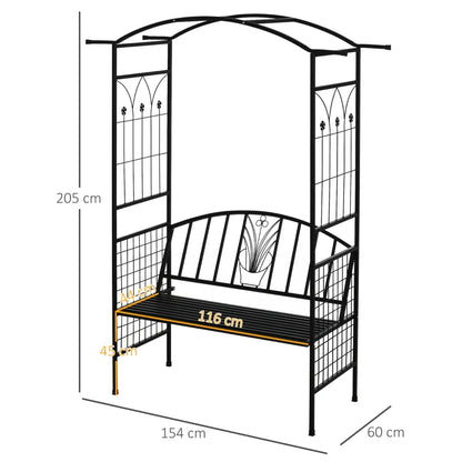 2 Seater Steel Frame Garden Arch / Flower Trellis with Centrepiece Flower Pot Design