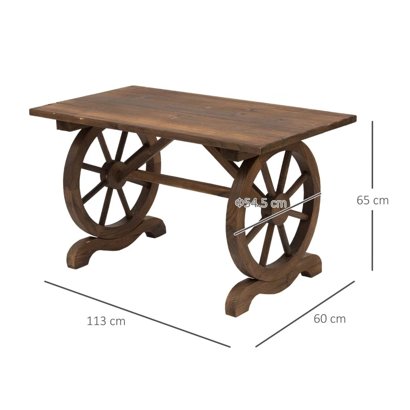 Natural Wooden Garden Table with Boat Wheel Style Legs