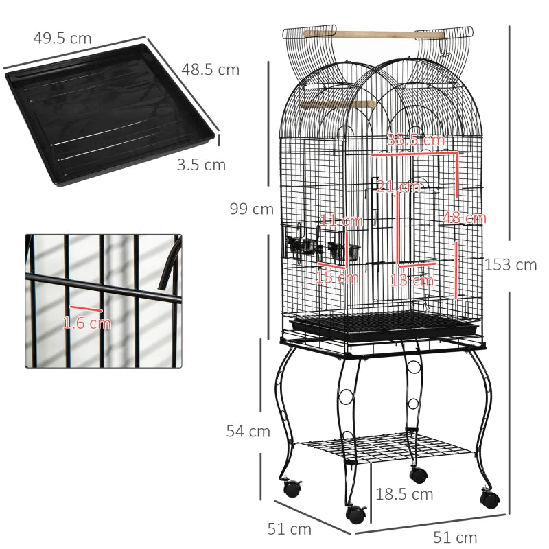 1.53m Bird Cage / Feeding Stand with Perches, Dropping Tray, Feeding Bowl and Underneath Storage