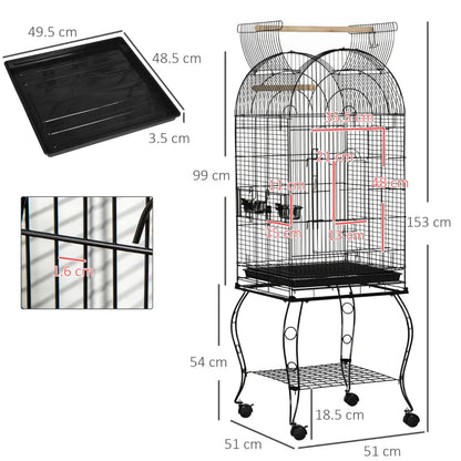 1.53m Bird Cage / Feeding Stand with Perches, Dropping Tray, Feeding Bowl and Underneath Storage