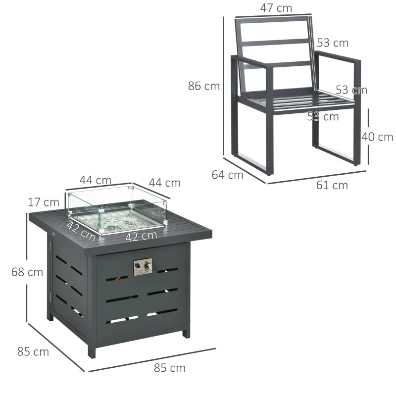 4-Seater Aluminium Fire Pit Bistro Dining / Breakfast Set - (50,000 BTU)