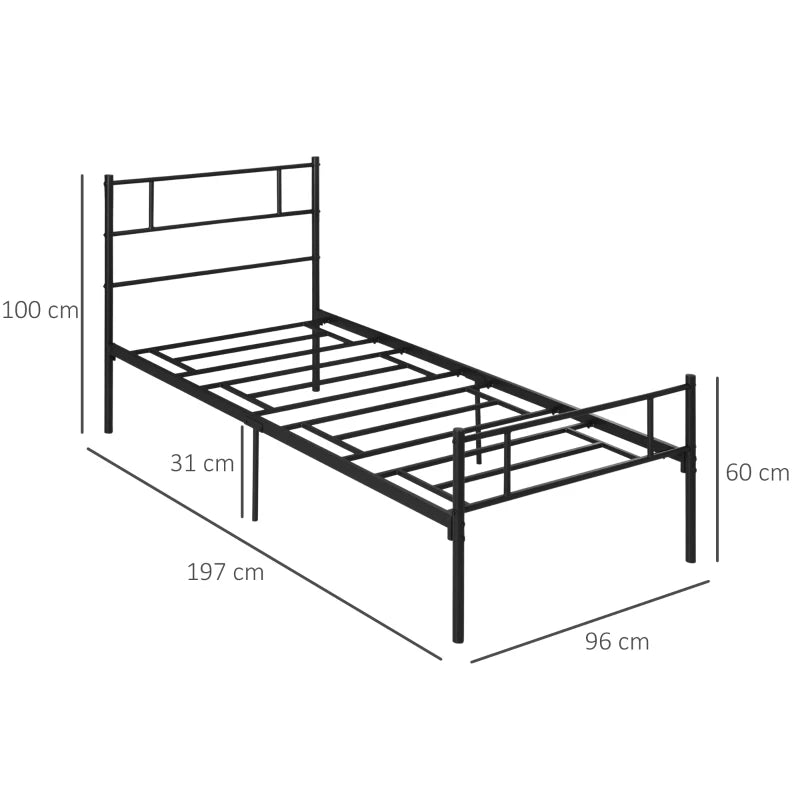 Single Metal Bed Frame with Metal Slat Headboard / Footboard and Underneath Storage