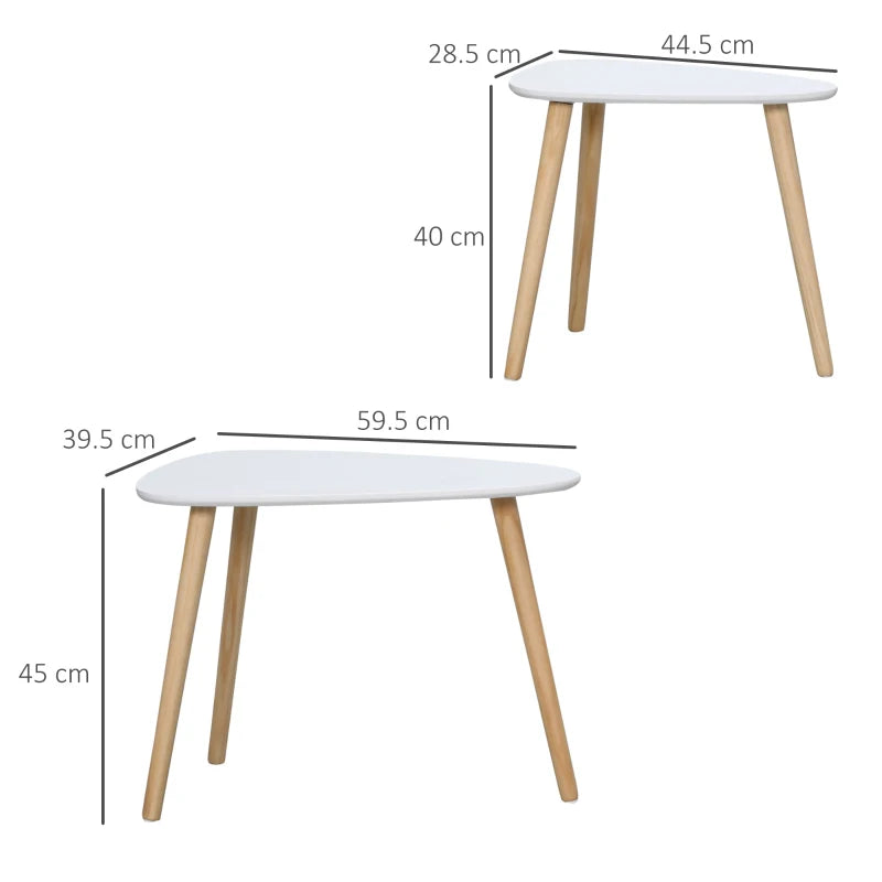 Modern Triangular Nesting Coffee Tables Set of 2 with Solid Wood Legs