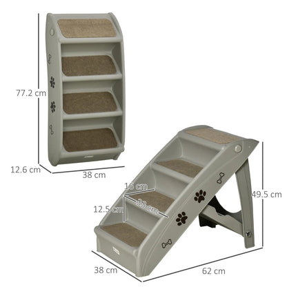 4-Step Foldable Pet Stairs with Plastic Surrounding and Anti Slip Carpeting - Grey