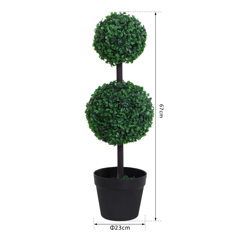 Set of 2 - Small - 2-Ball Boxwood Topiary - Indoor / Outdoor - 67cm