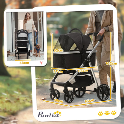 3-in-1 Foldable Pet Stroller with Detachable Carry Bag and Safety Leash - Black