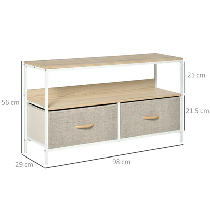 Natural Style Compact TV Unit Centre with 2 Foldable Linen Drawers & Shelving