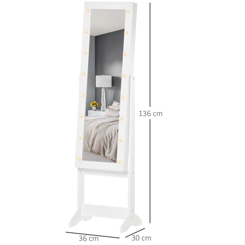 LED - Cabinet Mirror Armoire Floor Organiser with 3 Adjustable Angles