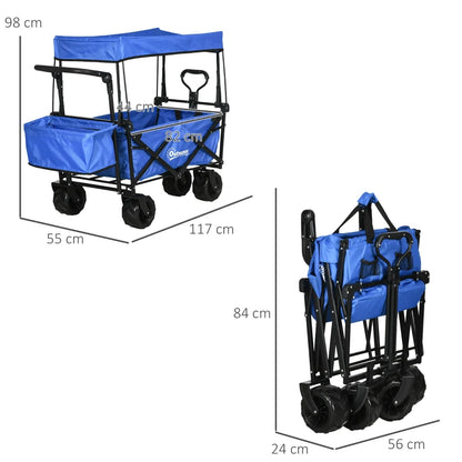 Folding Trolley Cart - Storage Wagon with Canopy & Handle - Blue