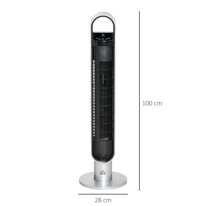 39" Freestanding Oscillating Tower Fan with 3 Speed Modes, 12hr Timer and Remote Control - Silver / Black