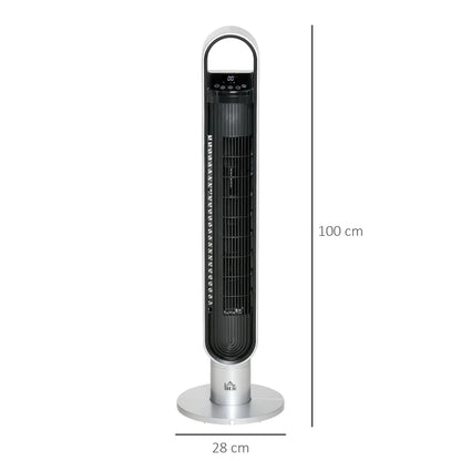 39" Freestanding Oscillating Tower Fan with 3 Speed Modes, 12hr Timer and Remote Control - Silver / Black