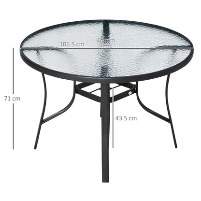 Round Garden Table with Tempered Glass Tabletop and Parasol Hole (Parasol not Included)