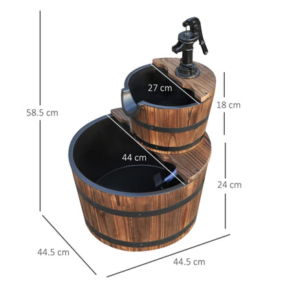 2-Tier Double Barrel Waterfall Garden Fountain with Pump