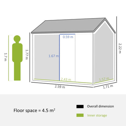 (8x6ft) Galvanised Steel Shed Storage / Tool Organiser with Double Doors and Air Vents