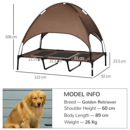 Raised Waterproof Dog Bed with Breathable Mesh and Sun Protection Canopy - Coffee