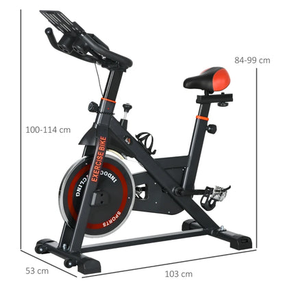 Indoor Cycling Exercise Bike with Adjustable Resistance and Large Phone / Tablet Holder (8kg Flywheel) - Black / Orange