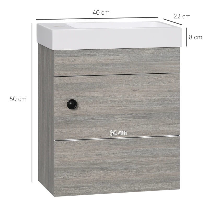 Slimline - Vanity Sink Cabinet with Basin and Cupboard Storage - Grey