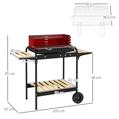 American Style Charcoal Grill with 5 Adjustable Grill Height and Side Shelves