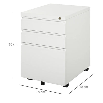 Vertical Metal Lockable Filing Cabinet with 3-Drawers - White