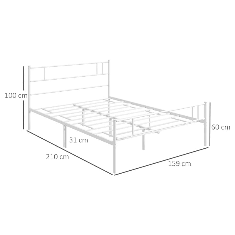 Double Metal Bed Frame - Bedstead Base with Headboard and Footboard - Metal Slat Support and Underbed Storage Space