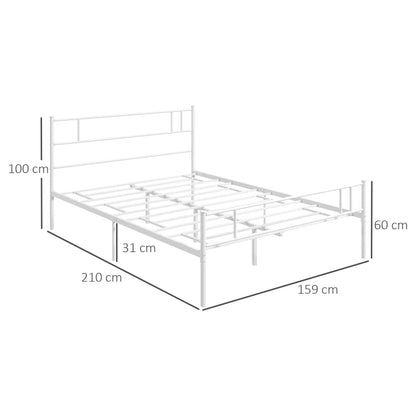 Double Metal Bed Frame - Bedstead Base with Headboard and Footboard - Metal Slat Support and Underbed Storage Space