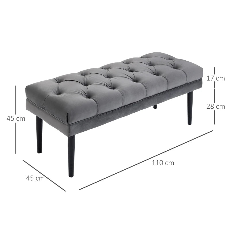 Velvet Button Tufted Extra Thick Cushioned Bed End Stool / Bench