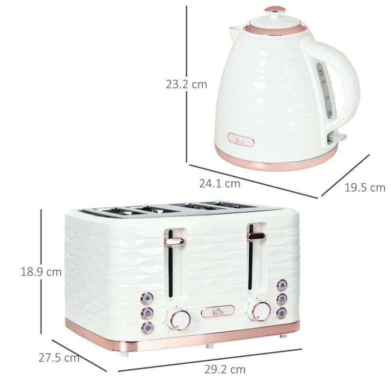 Kettle (1.7L) and Toaster Set with 7 Browning Controls and Crumb Tray (4 Slice) - White / Rose Gold