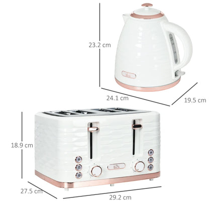 Kettle (1.7L) and Toaster Set with 7 Browning Controls and Crumb Tray (4 Slice) - White / Rose Gold