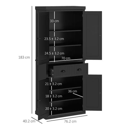 Large - Freestanding Multi Storage Kitchen Pantry / Cabinet - Black