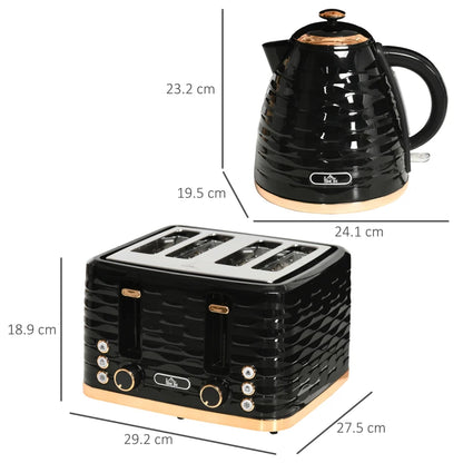 Kettle (1.7L) and Toaster Set with 7 Browning Controls and Crumb Tray (4 Slice) - Black / Gold