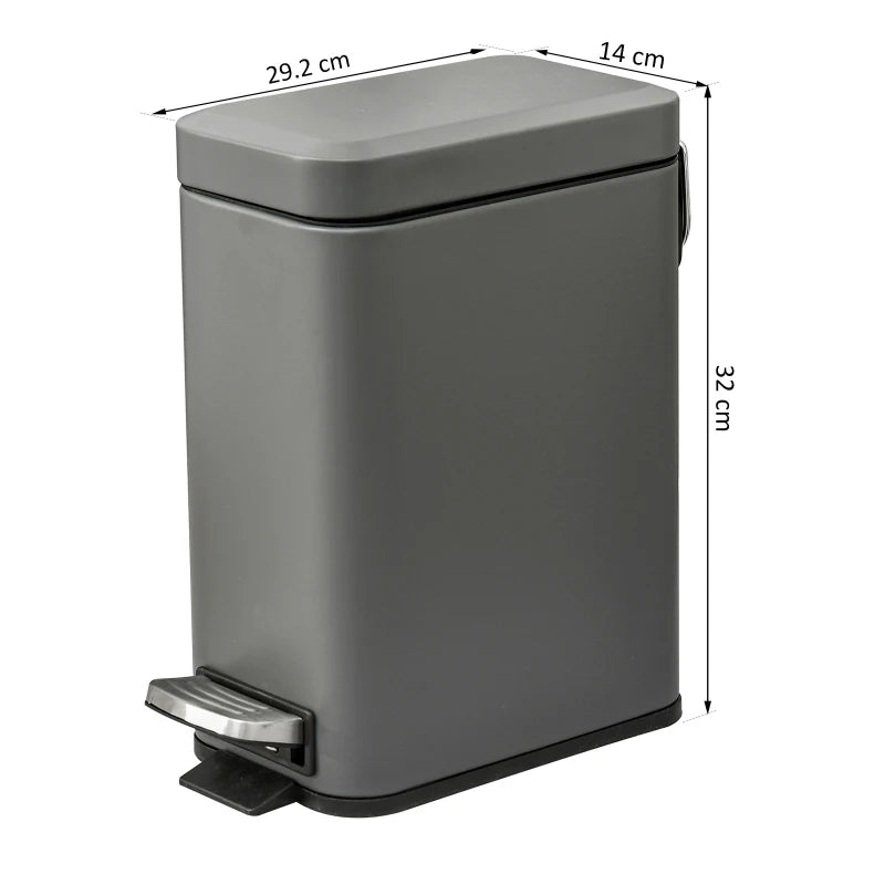 5L - Compact Steel Body - Step Bin with Removable Bucket and Quiet Close Lid