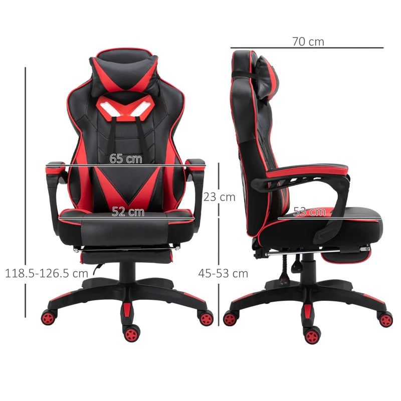 Computer Gaming Chair with Lumbar Support and Footrest - Red / Black