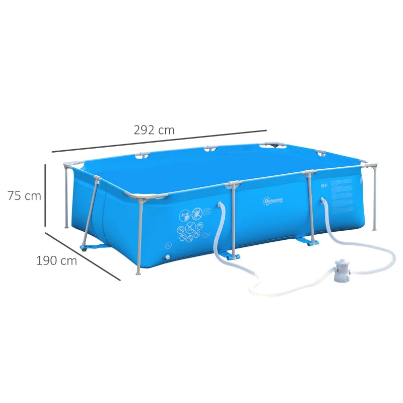 Steel Frame Reinforced - Swimming Pool - with Filter Pump and Filter Cartridges - (292 x 190 x 75cm)