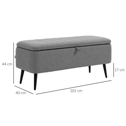 Linen Lined Flip Top Storage Ottoman / Bed End Footstool with Steel Legs