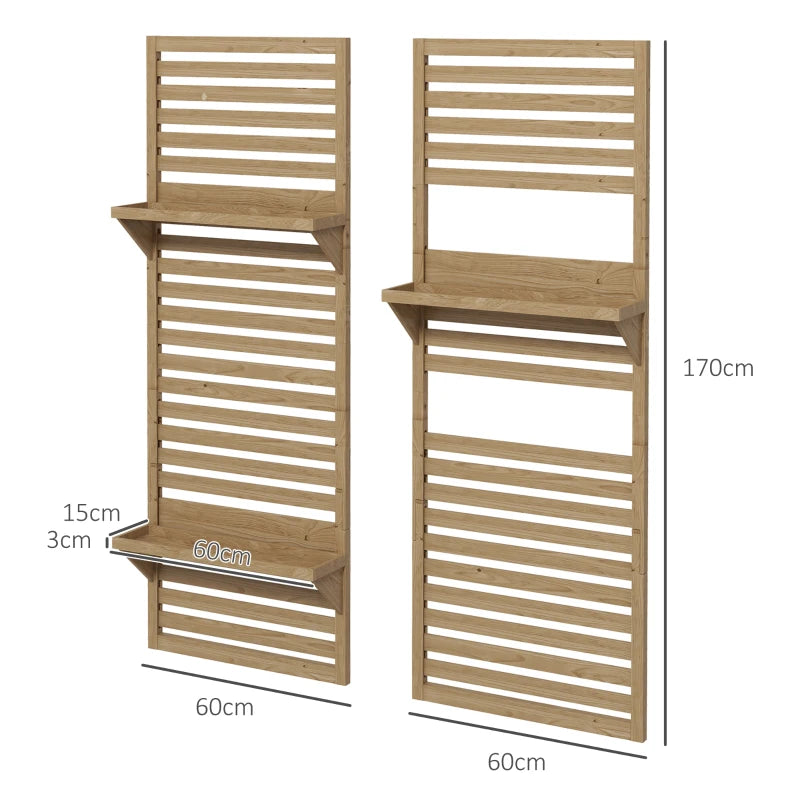 Set of 2 - Wall Mounted Plant Stand / Flower Rack with Back Trellis - Natural Wood Effect