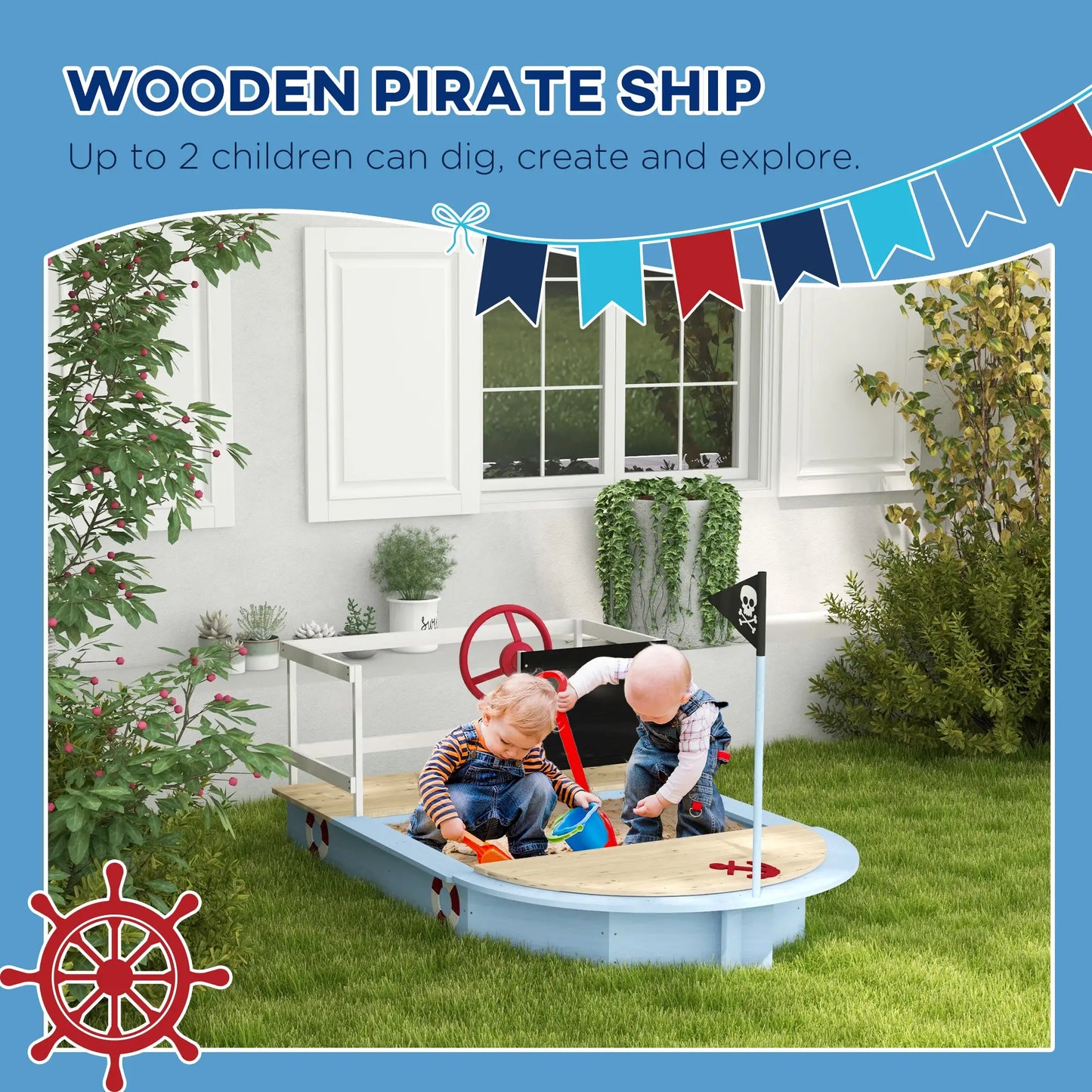 Pirate Ship Shaped Sandbox / Sandpit Kids Play area - Blue