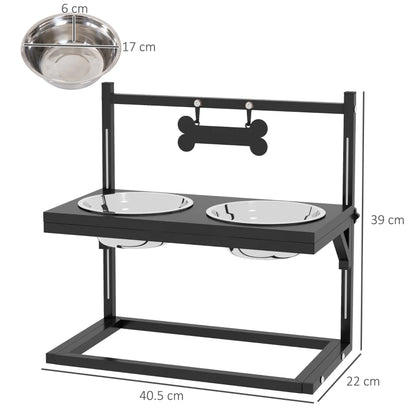 Adjustable Height Raised Dog / Pet Feeder with 2 Stainless Steel Bowls