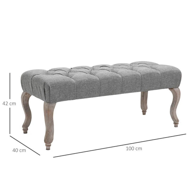 Tufted Upholstered Accent Bench / Window Seat with Natural Style Curved Wooden Feet