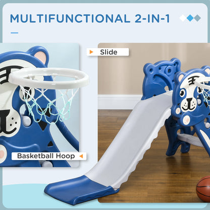 Animal Print Design Slide with Basketball Hoop Attached - Blue