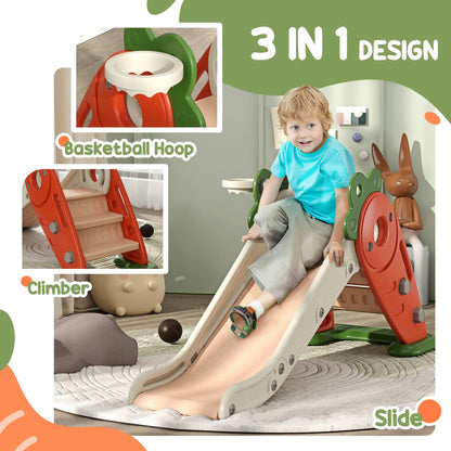 Foldable Carrot Design Slide with Basketball Hoop Attached