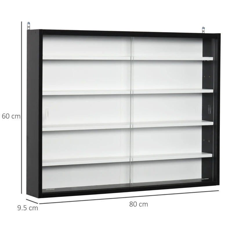 5-Tier Wall Display Shelf with 4 Adjustable Shelves and Glass Doors - Black/White