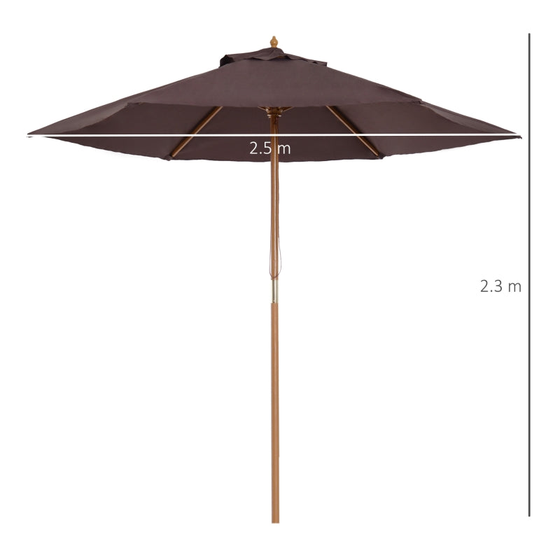 2.5m - Wooden Garden Parasol Outdoor Canopy Sun Shade for Patio - Brown