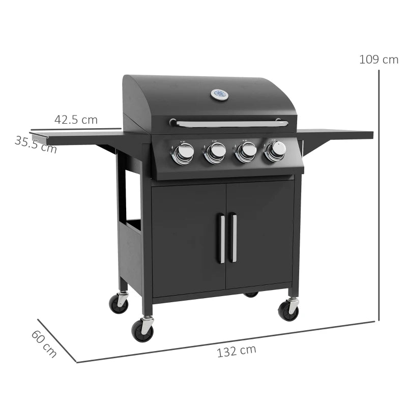 4 Burner Gas BBQ / Grill with Warming Rack, Side Shelves and Underneath Storage