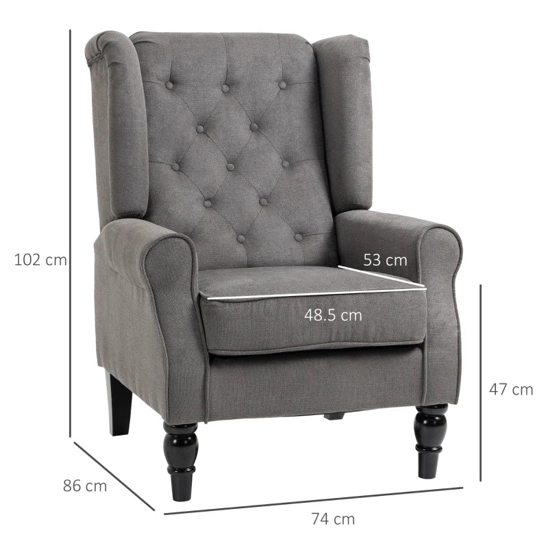 Retro Wingback Tufted Button Accent Armchair with Soft Cushioned Back & Seat - Grey